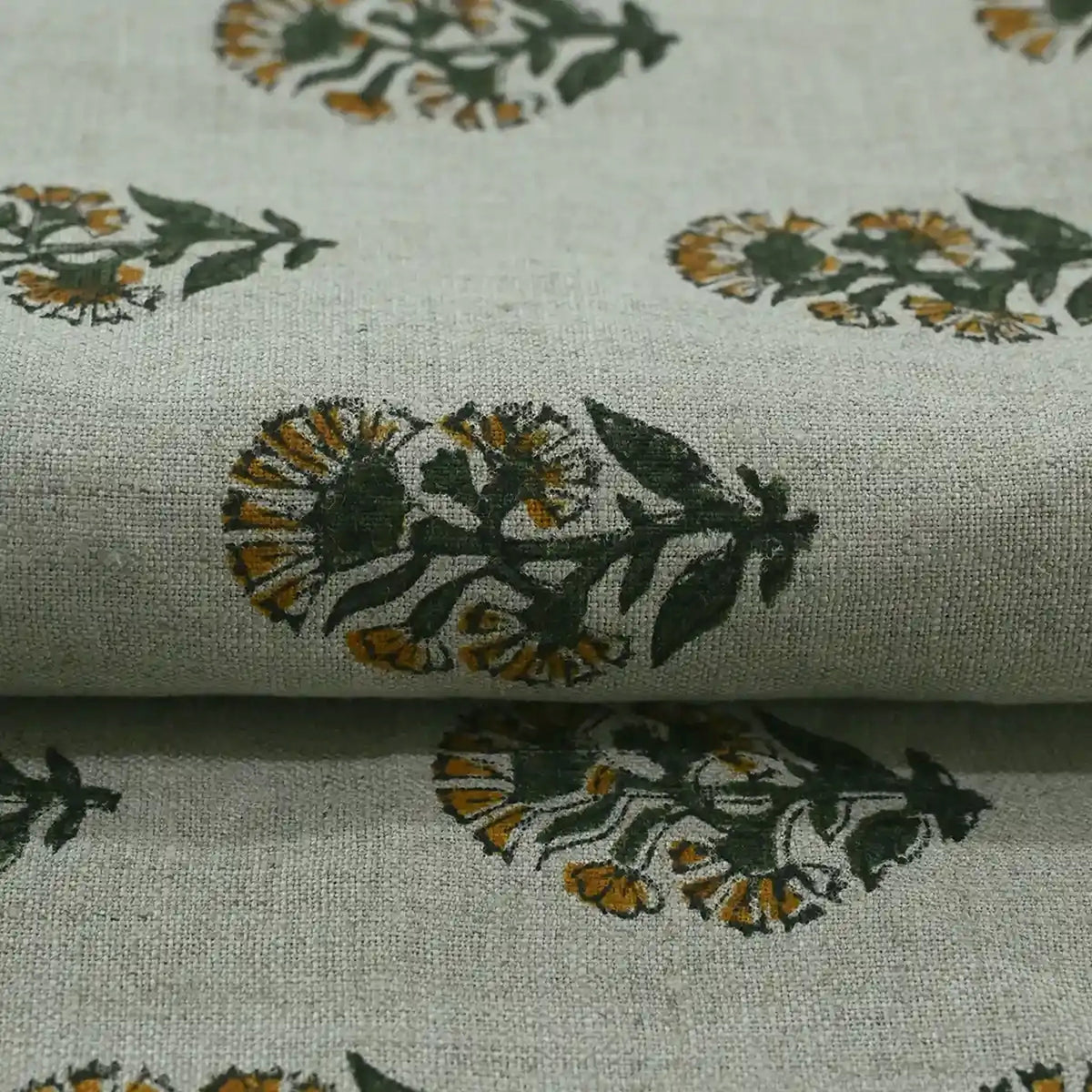 Pearl Botanical Block Print  Linen Fabric