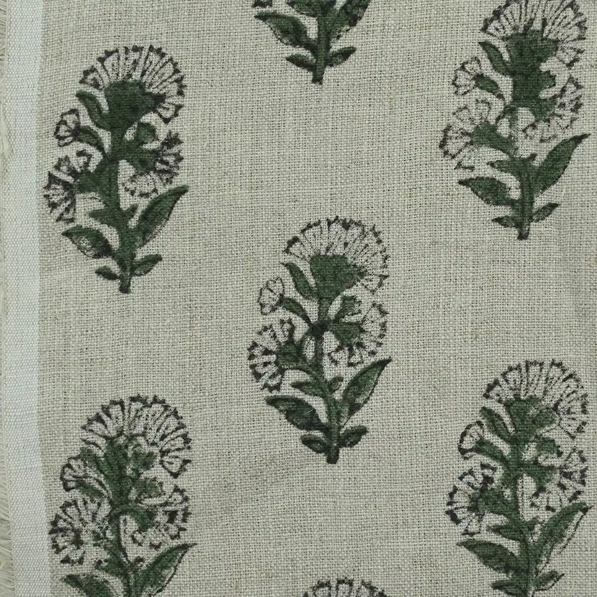 Pearl Botanical Block Print  Linen Fabric