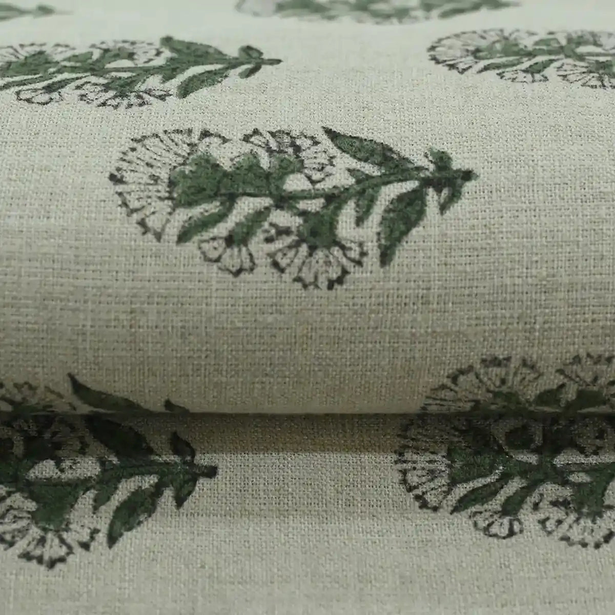 Pearl Botanical Block Print  Linen Fabric