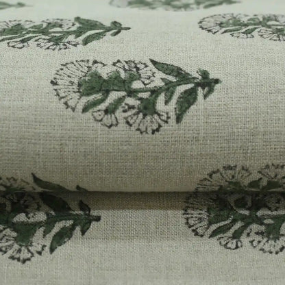 Pearl Botanical Block Print  Linen Fabric