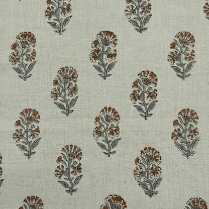 Pearl Botanical Block Print  Linen Fabric