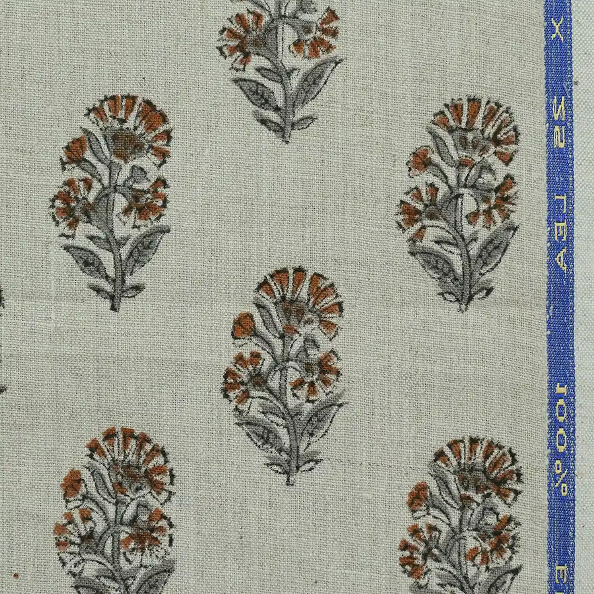 Pearl Botanical Block Print  Linen Fabric