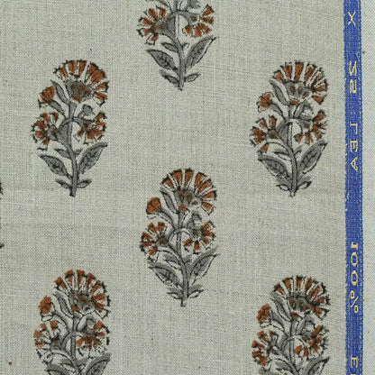 Pearl Botanical Block Print  Linen Fabric
