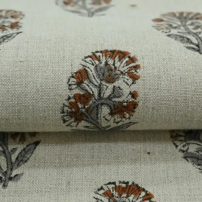 Pearl Botanical Block Print  Linen Fabric