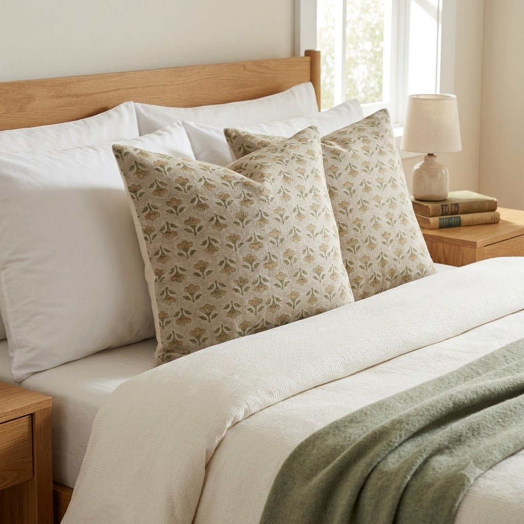 Madeline Gold Linen Block Print Pillow Cover