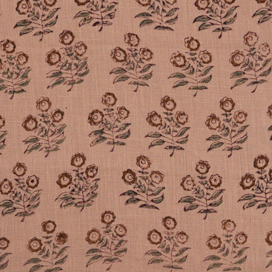 Thyny Floral Block Print Solid Linen Fabric