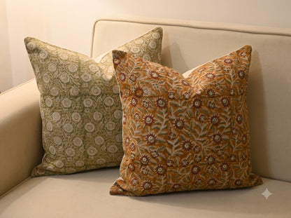 Vanessa  Rust  Linen Block Print Pillow Cover