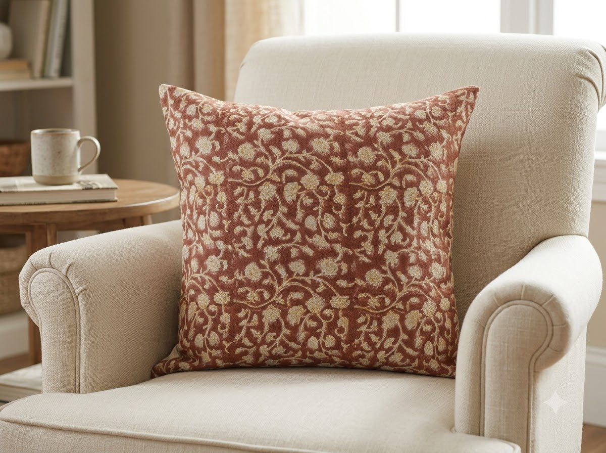 Katie Gold Linen Block Print Pillow Cover