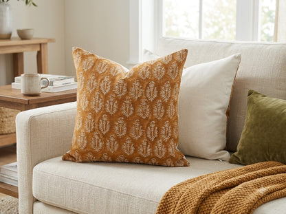 Trinity Ivory Linen Block Print Pillow Cover