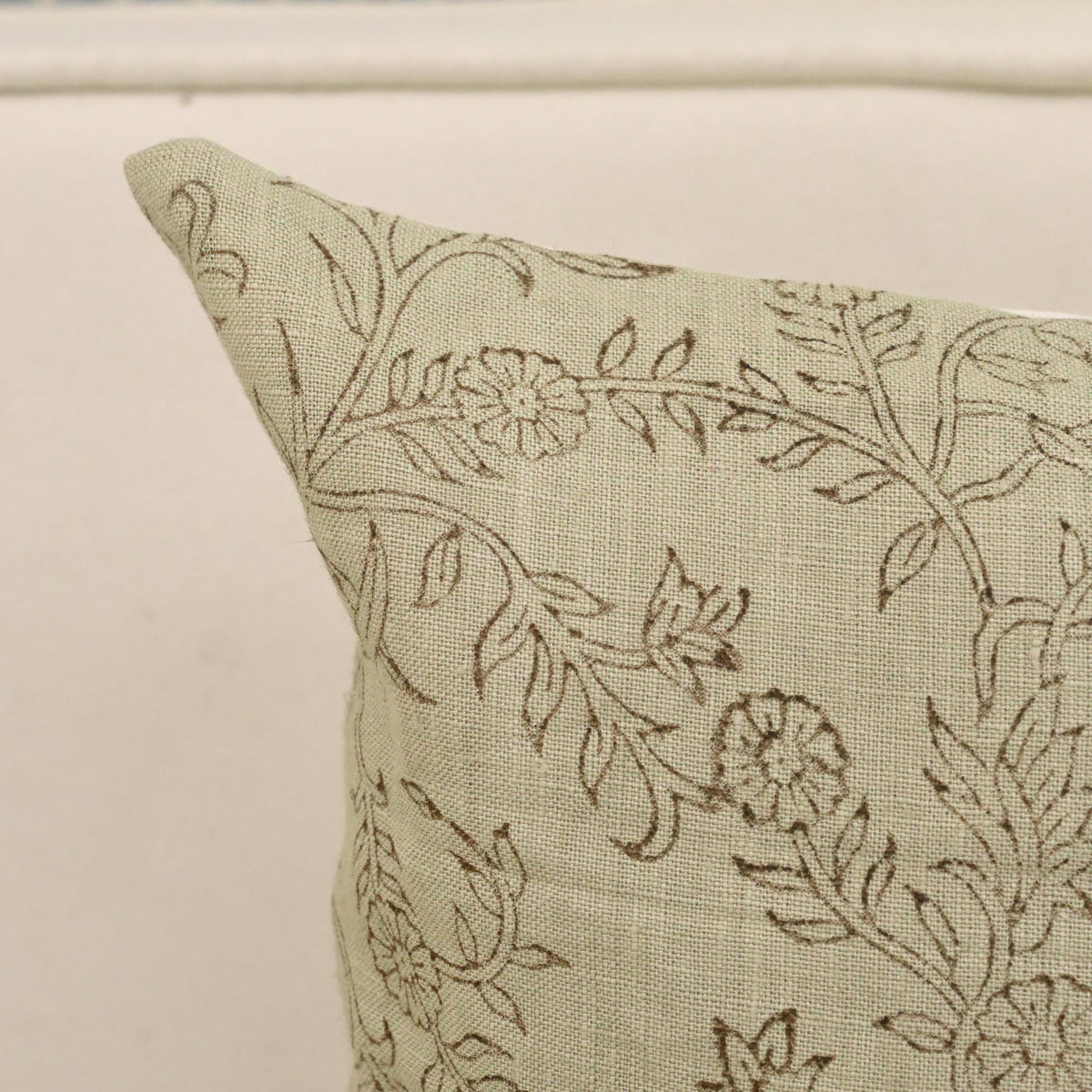 Rustica Sage Chintz Block Print Linen Pillow Cover – view 2