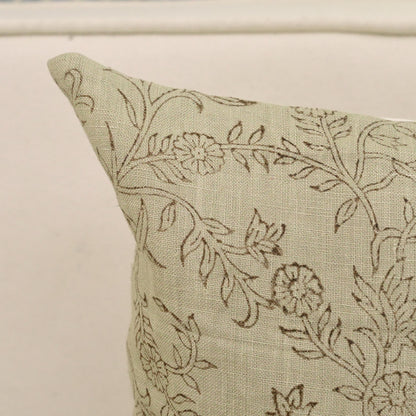 Rustica Sage Chintz Block Print Linen Pillow Cover – view 2