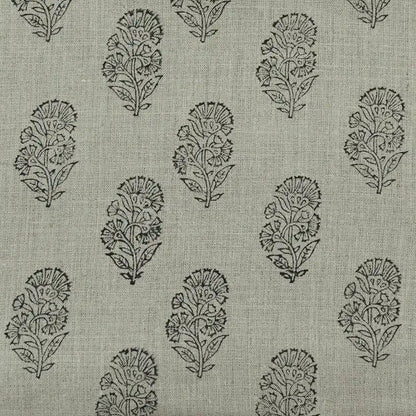 Pearl Botanical Block Print  Linen Fabric