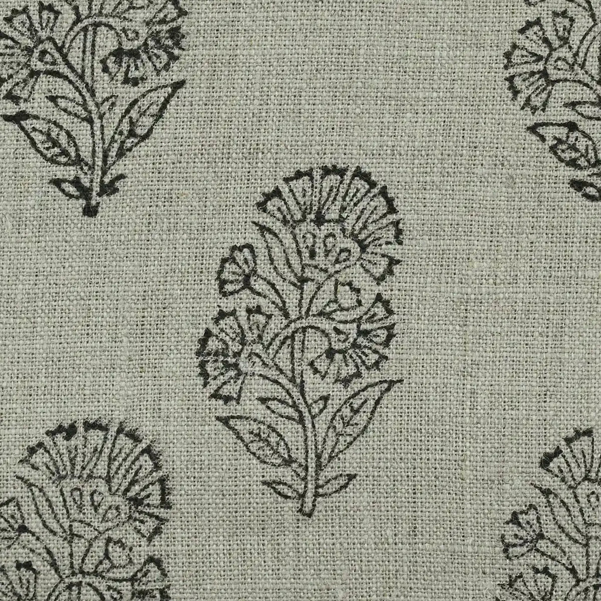Pearl Botanical Block Print  Linen Fabric