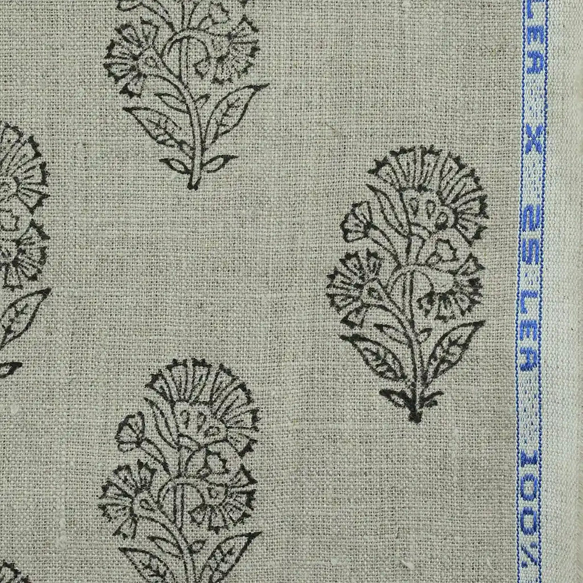 Pearl Botanical Block Print  Linen Fabric