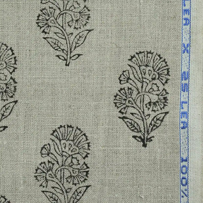 Pearl Botanical Block Print  Linen Fabric