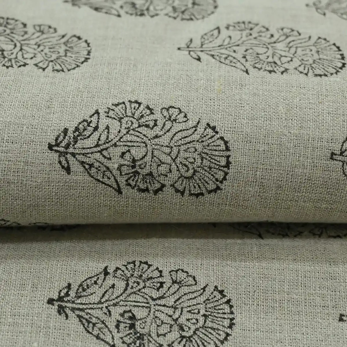 Pearl Botanical Block Print  Linen Fabric