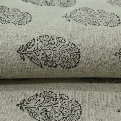 Pearl Botanical Block Print  Linen Fabric