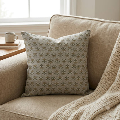 Madeline Olive Linen Block Print Pillow Cover
