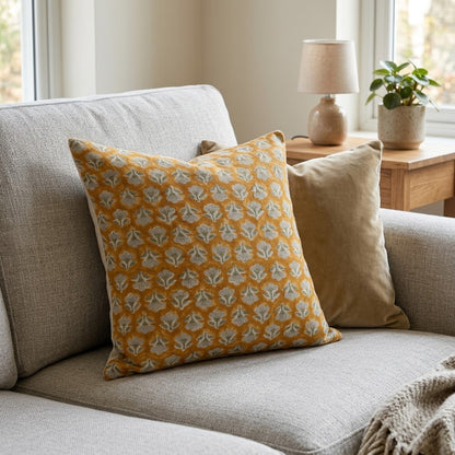 Madeline Sage Green Linen Block Print Pillow Cover