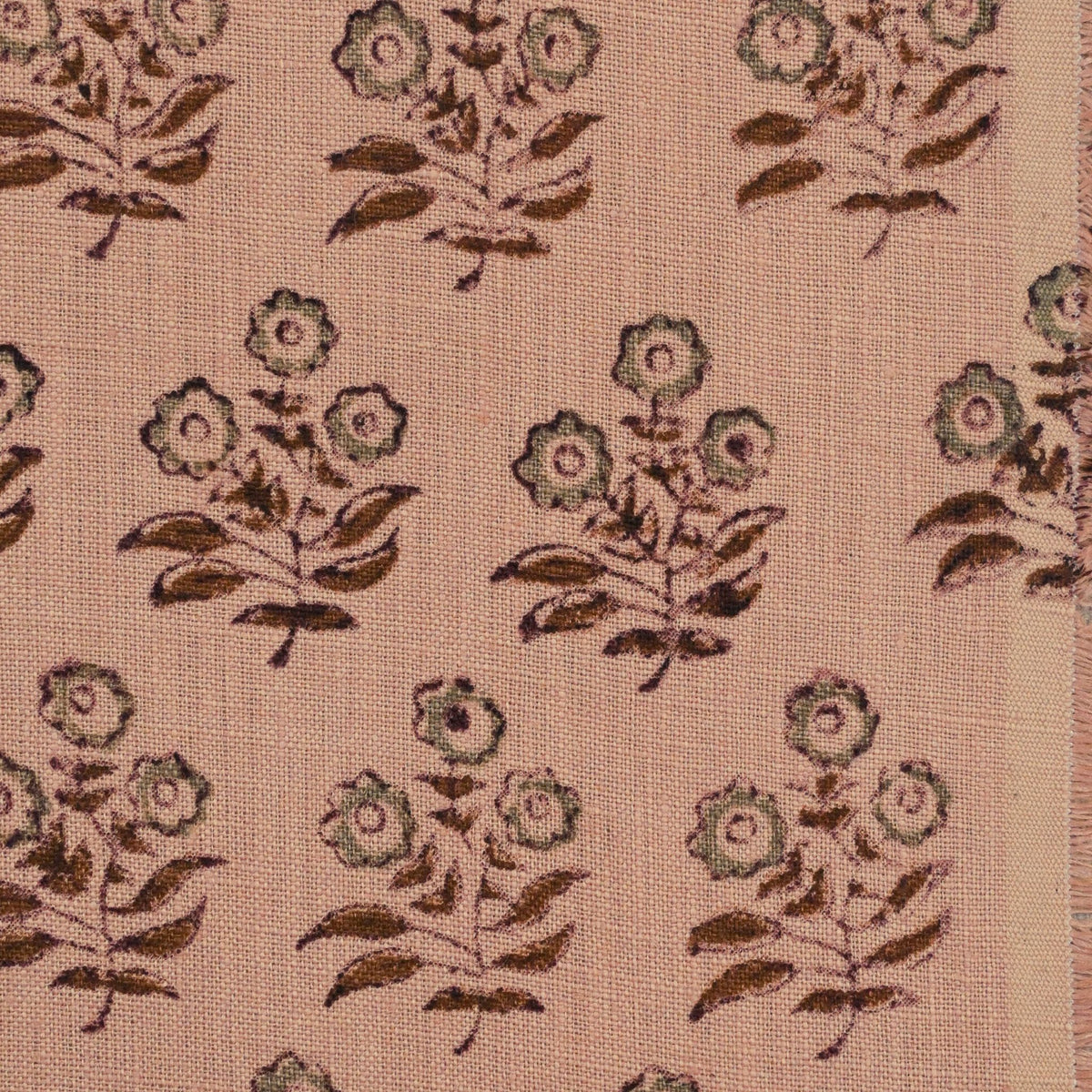 Thyny Floral Block Print Solid Linen Fabric