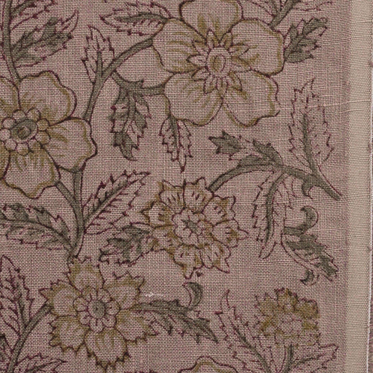 Toille Floral Block Print Solid Linen Fabric