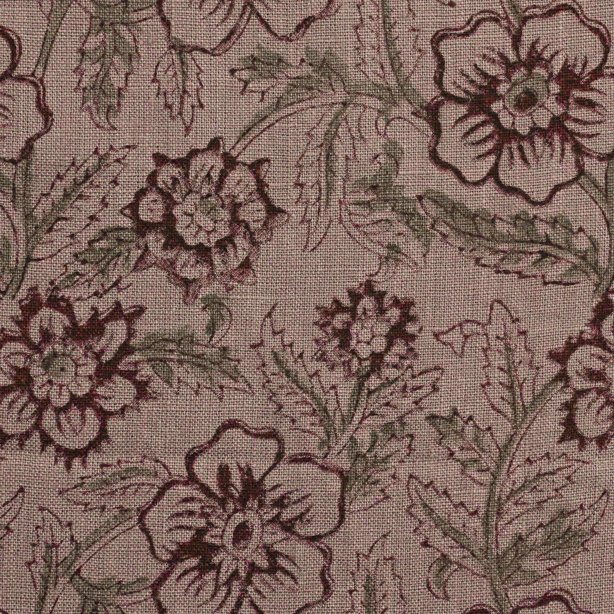 Toille Floral Block Print Solid Linen Fabric