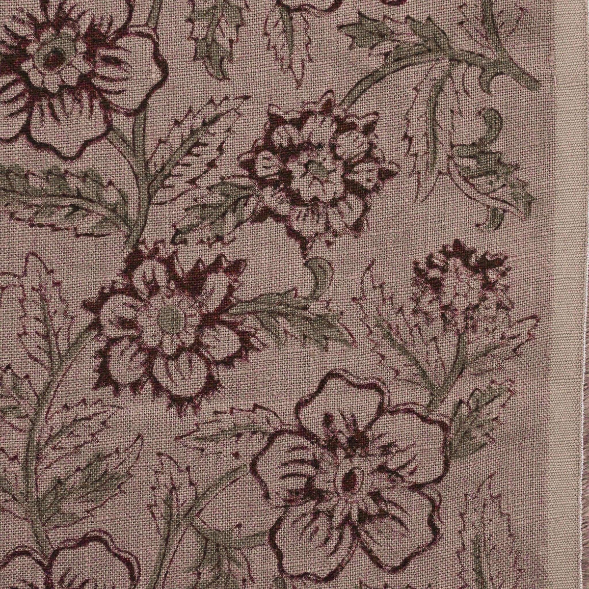 Toille Floral Block Print Solid Linen Fabric