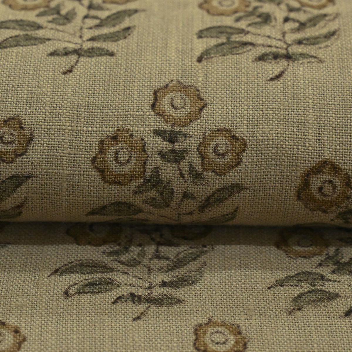 Thyny Flora Hand Block Print Linen Fabric