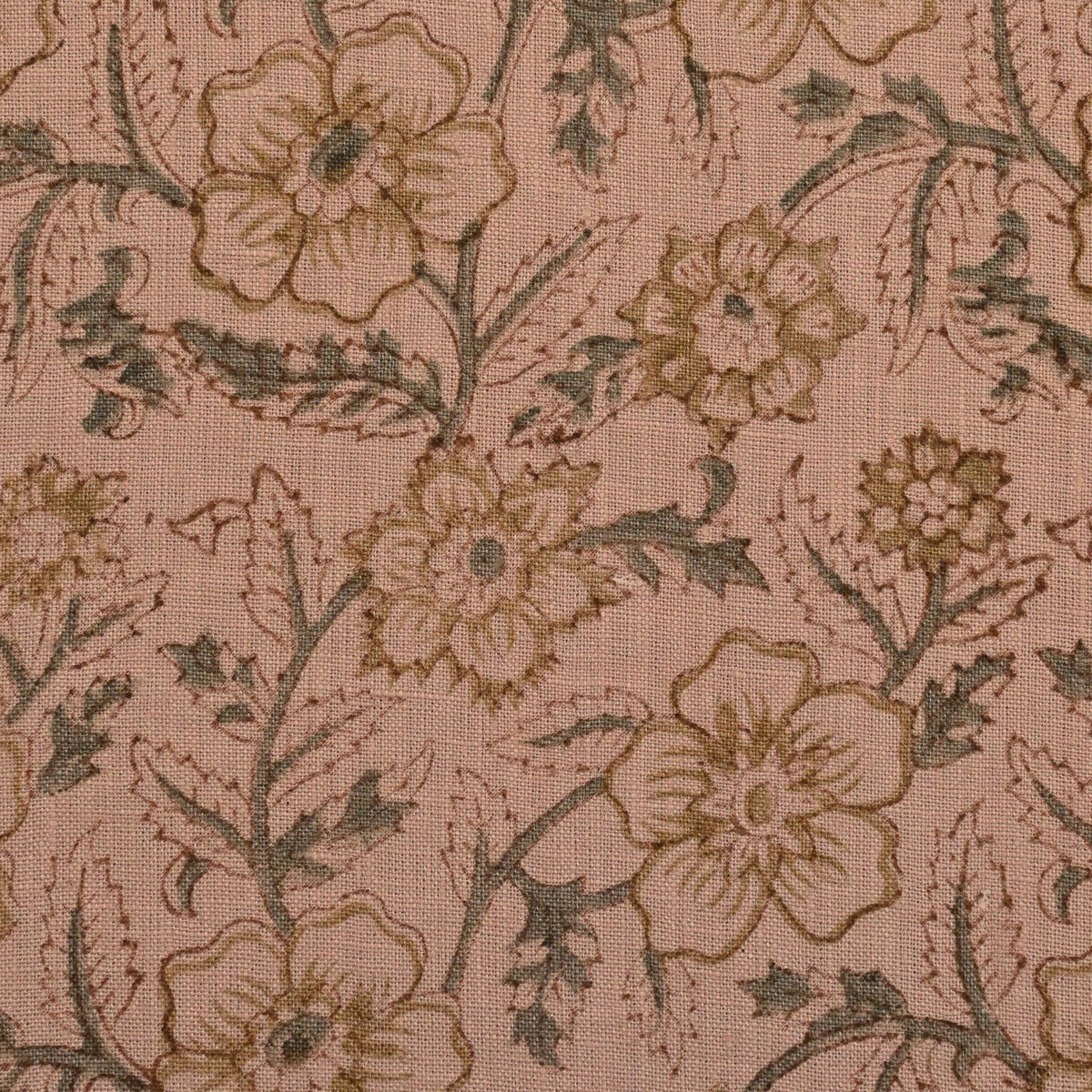 Toille Floral Block Print Solid Linen Fabric