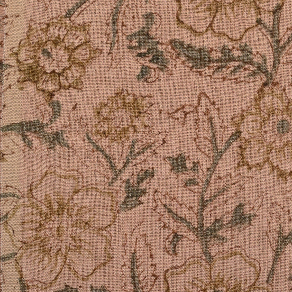 Toille Floral Block Print Solid Linen Fabric