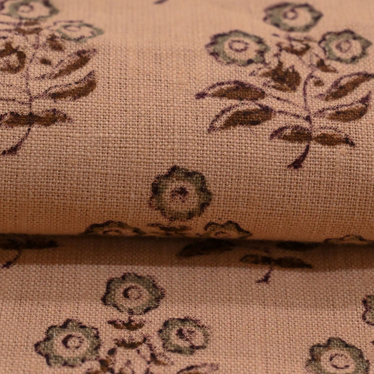 Thyny Flora Hand Block Print Linen Fabric