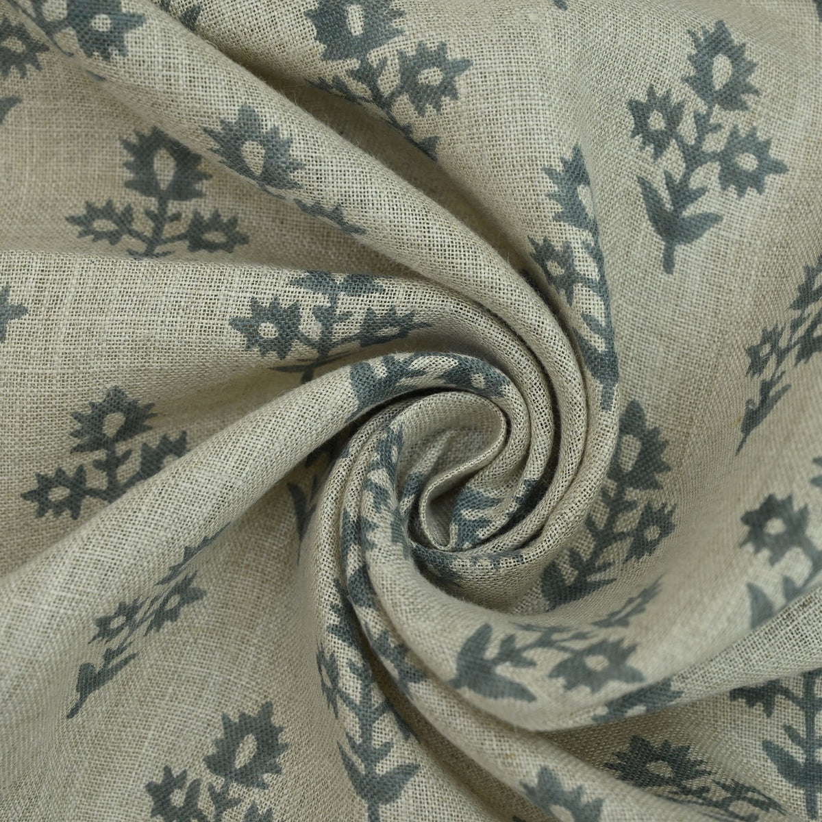 Marrowin Floral Block Print Linen Fabric