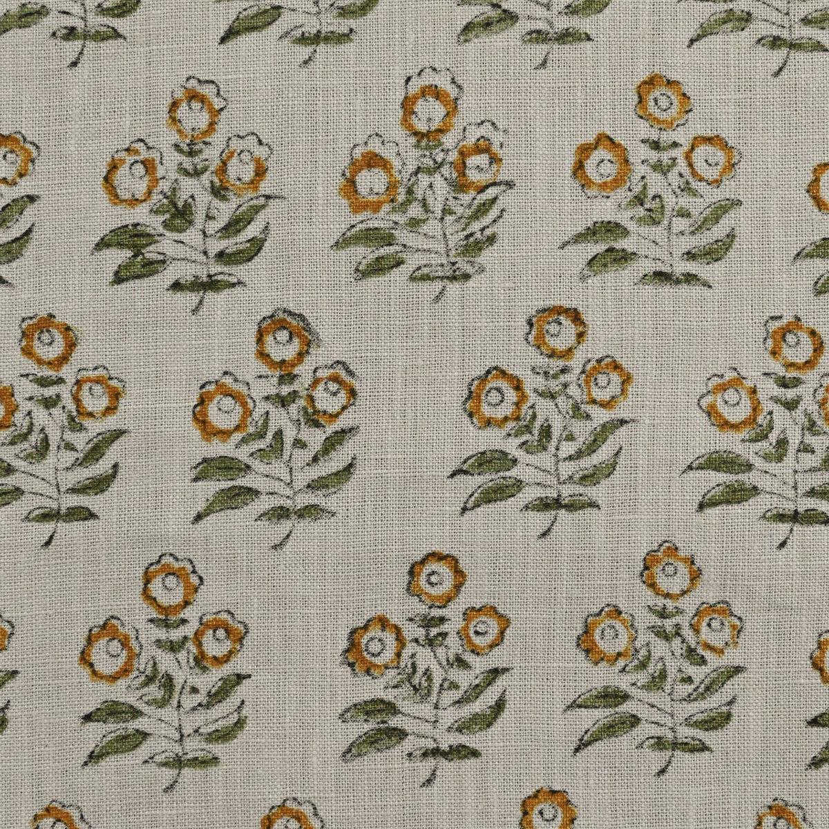 Thyny Flora Hand Block Print Linen Fabric