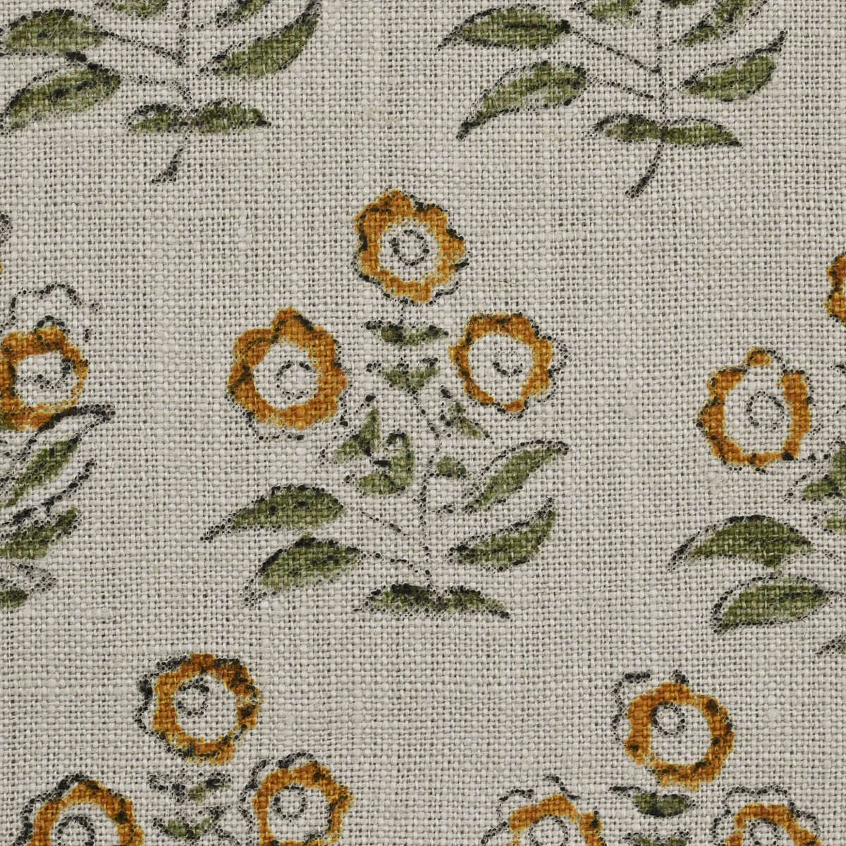 Thyny Floral Block Print Solid Linen Fabric