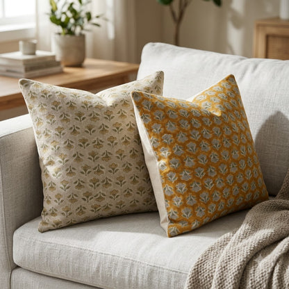 Madeline Sage Green Linen Block Print Pillow Cover