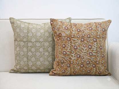 Vanessa  Rust  Linen Block Print Pillow Cover