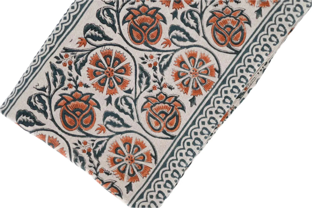 Salmon Floral Block Print Tablecloth - Maple Village Lane