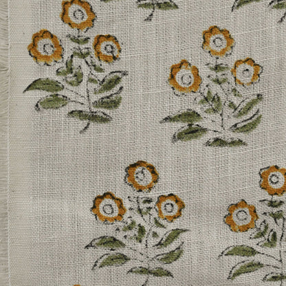 Thyny Flora Hand Block Print Linen Fabric