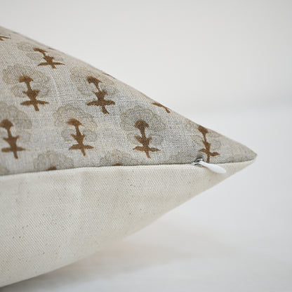 Summer Chestnut Linen Block Print Pillow Cover