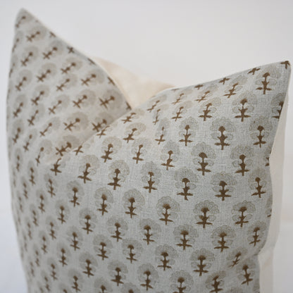 Summer Chestnut Linen Block Print Pillow Cover