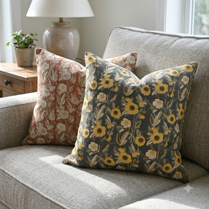 Maria Mustard Linen Block Print Pillow Cover