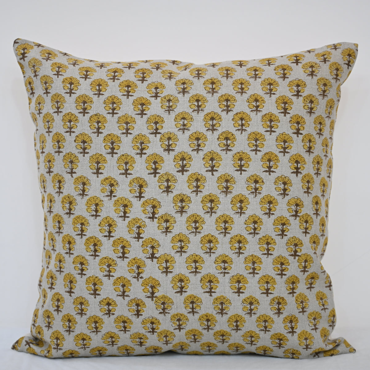 Summer Mustard  Linen Block Print Pillow Cover