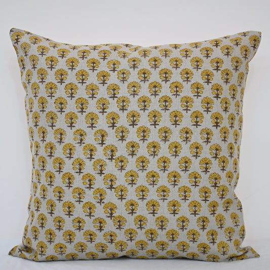 Summer Mustard  Linen Block Print Pillow Cover