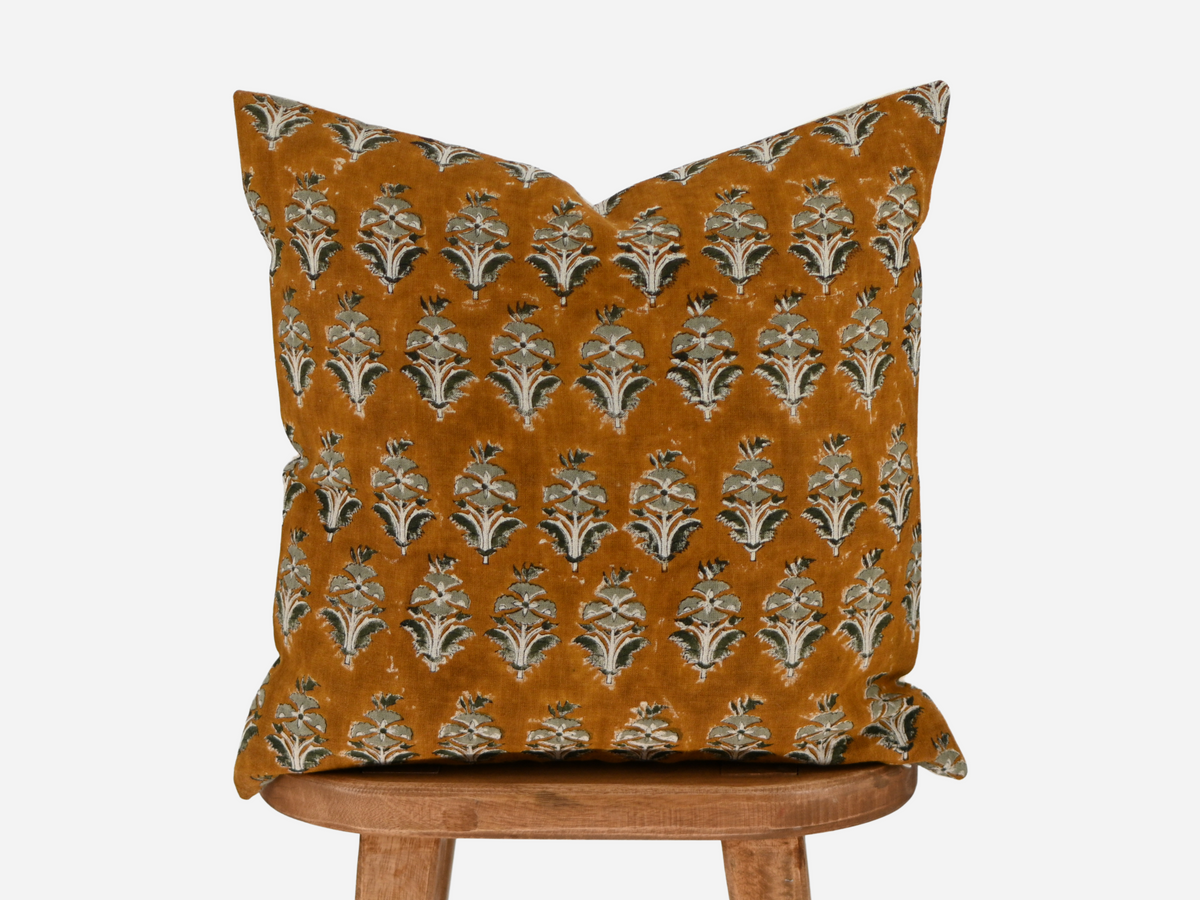 Camila Mustard Gold Block Print Pillow Cover