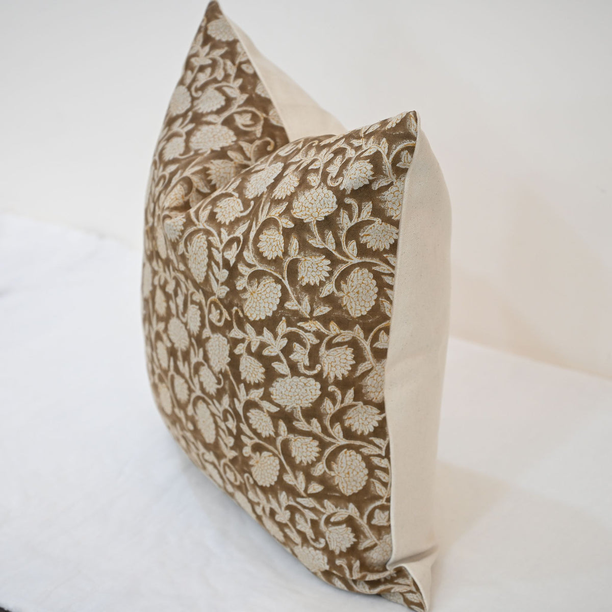 Macy Soft Tan Linen Block Print Pillow Cover
