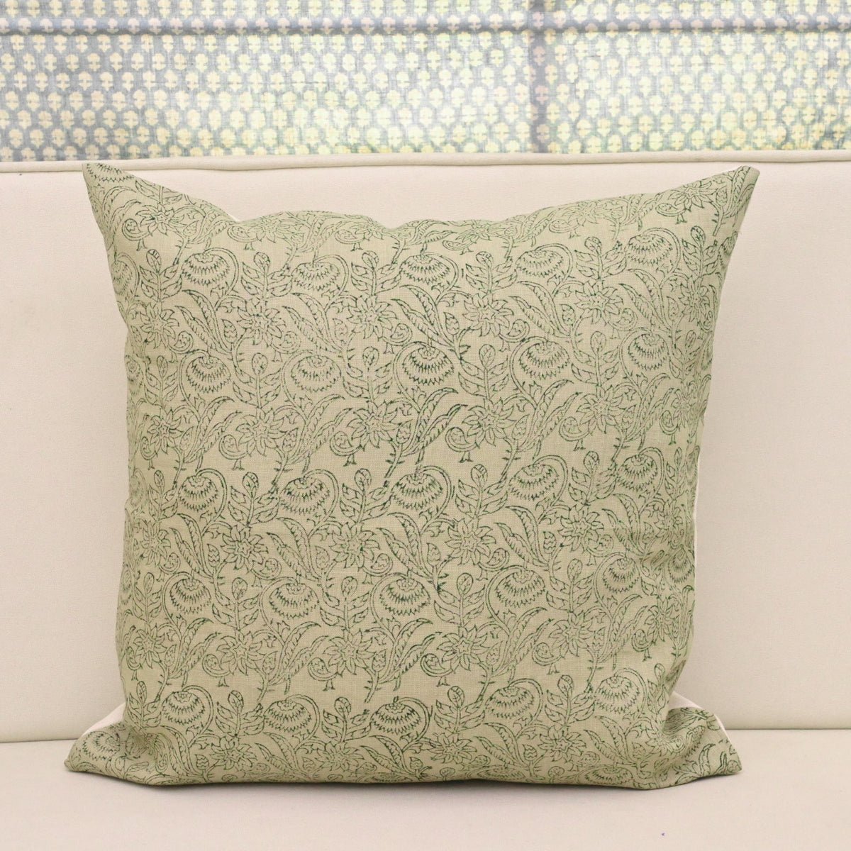 Sage Chintz Vine Linen Pillow Cover