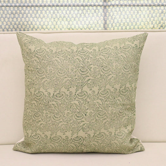Sage Chintz Vine Linen Pillow Cover