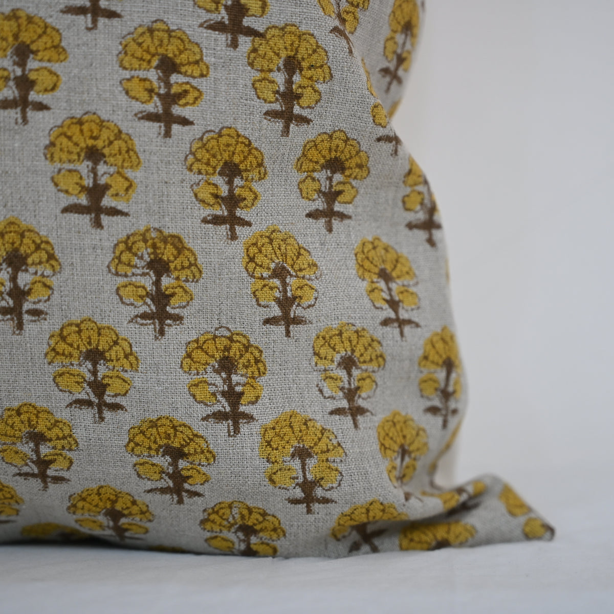 Summer Mustard  Linen Block Print Pillow Cover