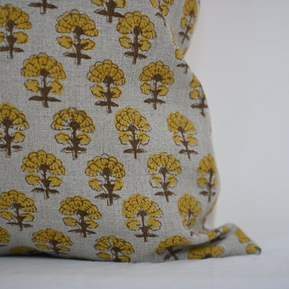 Summer Mustard  Linen Block Print Pillow Cover