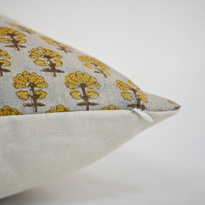 Summer Mustard  Linen Block Print Pillow Cover